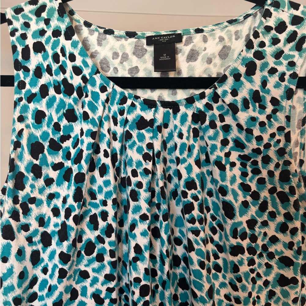 Ann Taylor Teal and Black Leopard Print Blouse